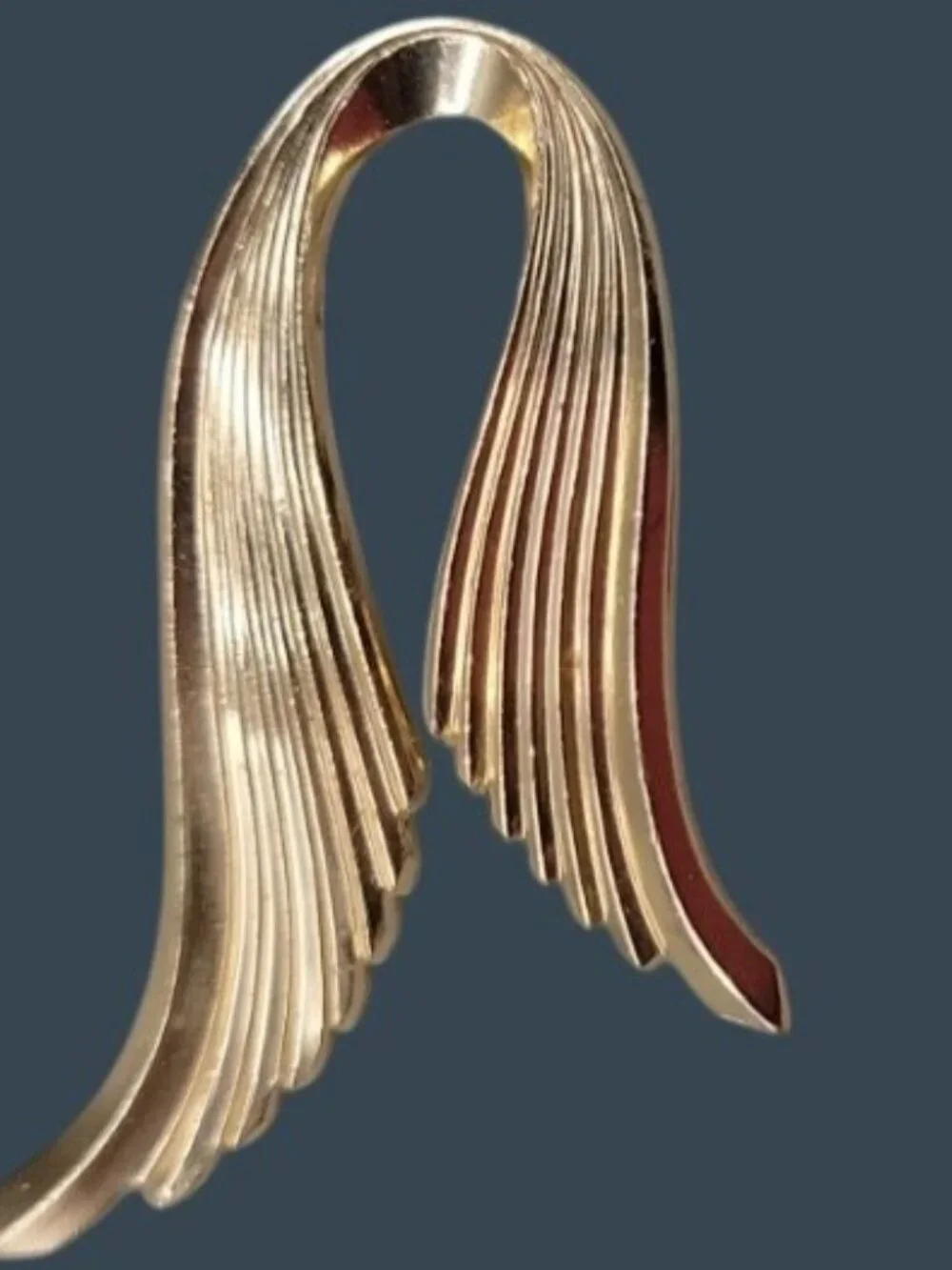 Vintage Crown Trifari Gold Tone Wing Brooch Made in France Mid-Century Rare